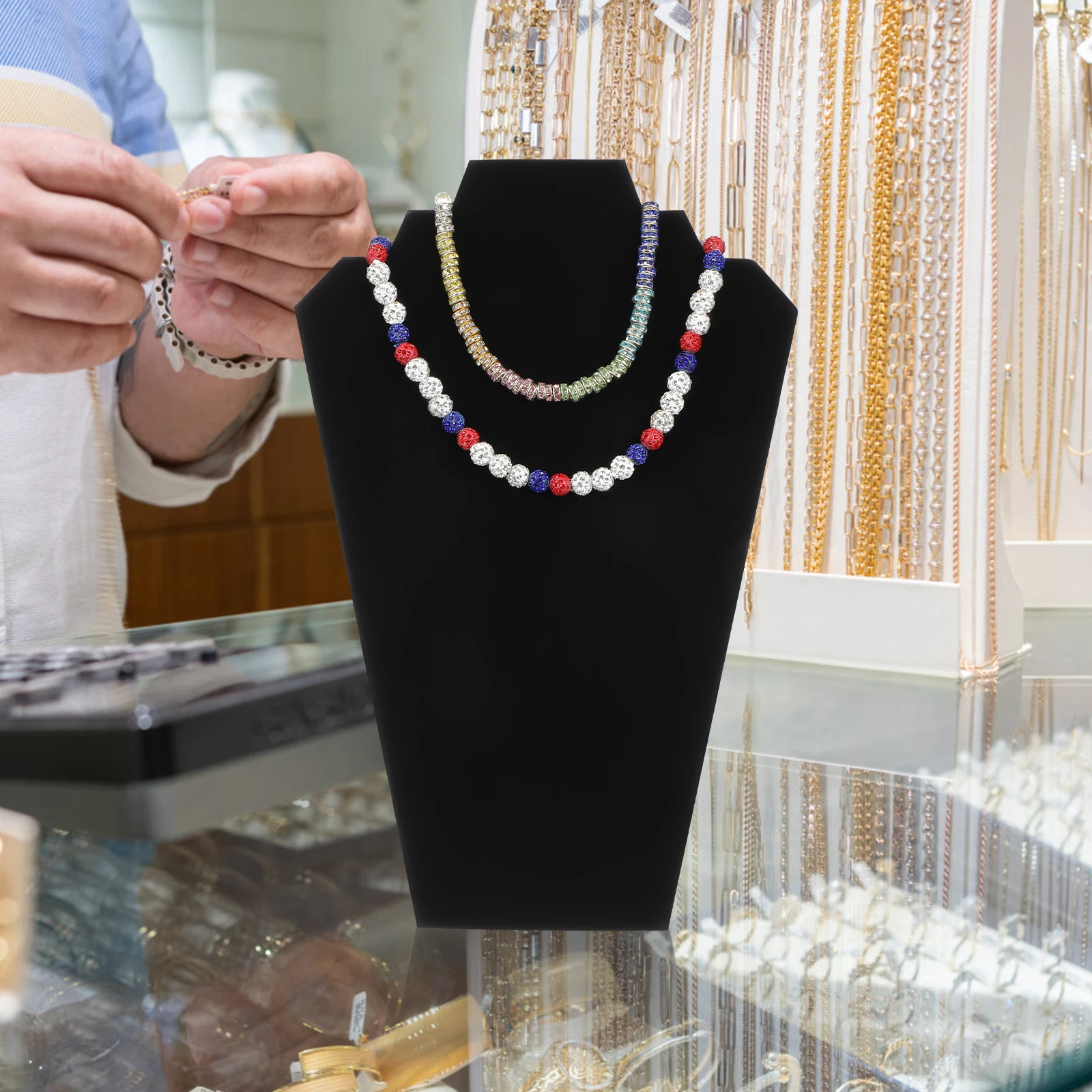 

Middle Size Black Necklace Display Stand Jewelry Organizer Multi Layer Durable Scratch Resistant Neck Chain Holder For Home