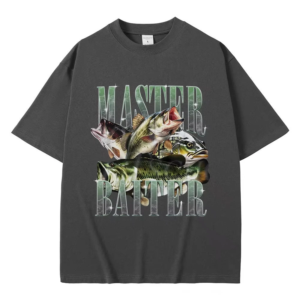 Master Baiter Bass Fishing Fisher Funny Meme Graphic T-shirts Men Casual Cotton Tshirt Short Sleeve Vintage Summer Pop T Shirts