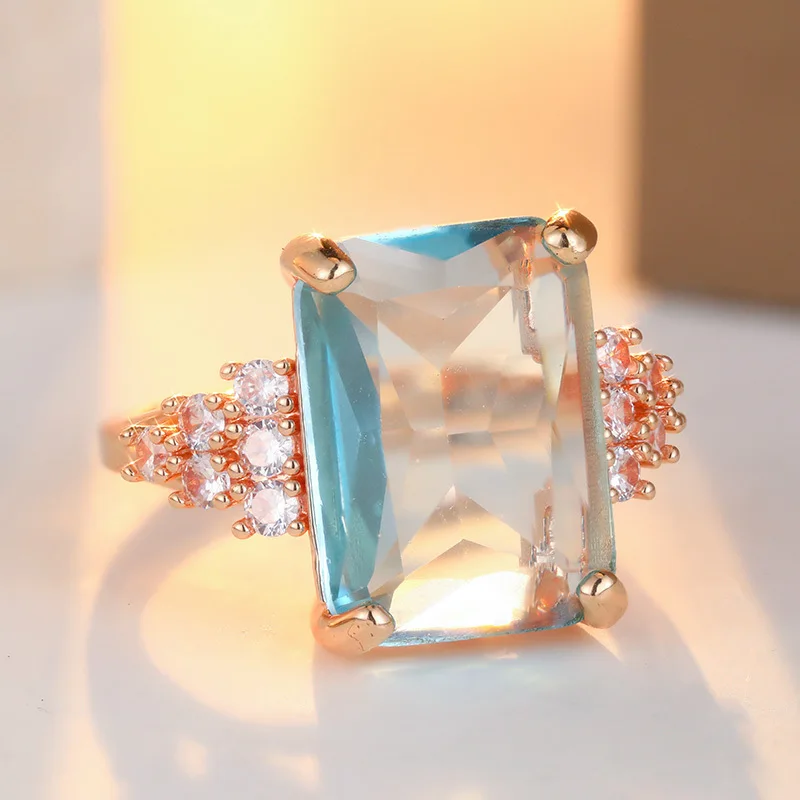 Square Engagement Ring For Women Inlay Synthetic Zircon Light Luxury And Grand Style Banquet Party Jewelry Rings