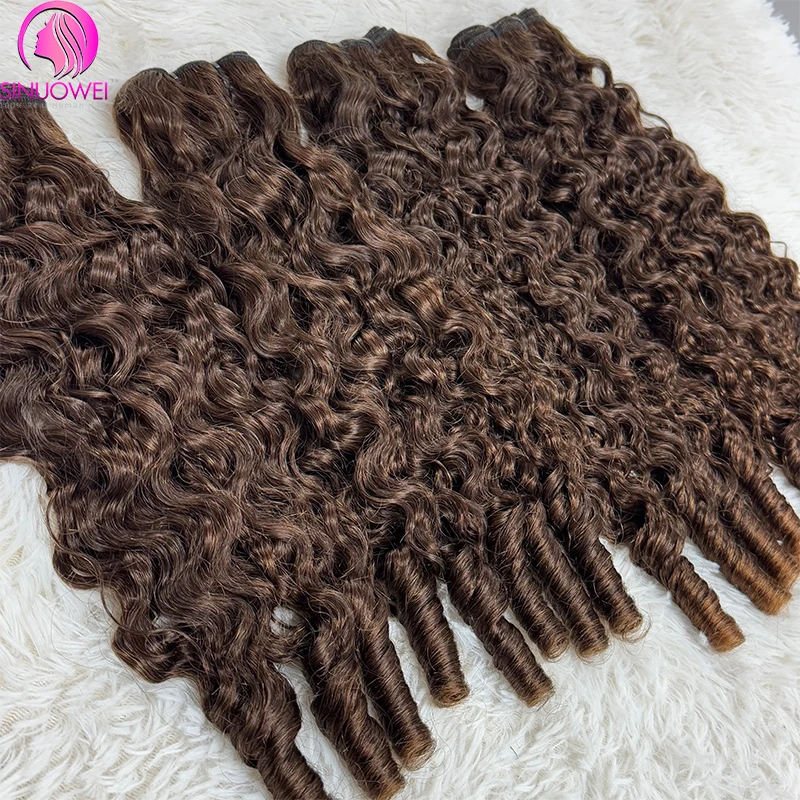 Chocolate Brown Burmese Curly Human Hair Bundles with Lace Closure, 4 Pack
