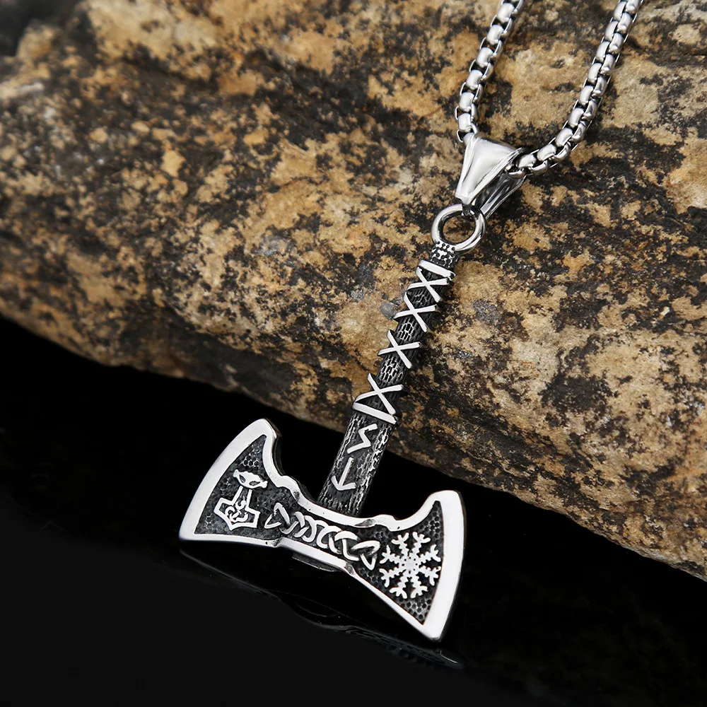 Men's Nordic Axe Necklace Never Fading Retro Stainless Steel Viking Celtic Knot Pendant Unique Scandinavian Jewelry Dropshipping