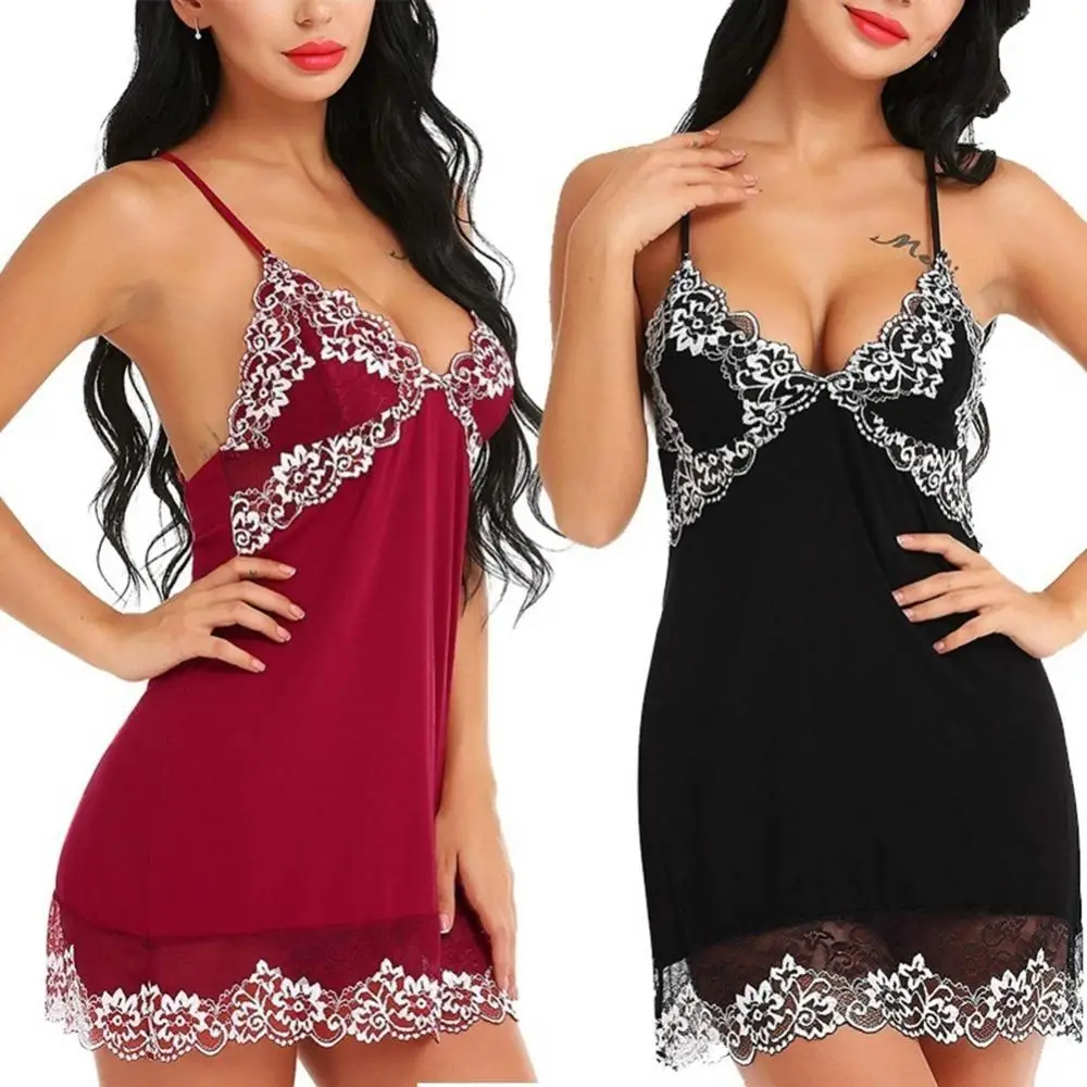 

Sexy Women Nightgown Flower Pajamas V-Neck Sleeveless Backless Dress Sleepwear Women's Sleep & Lounge