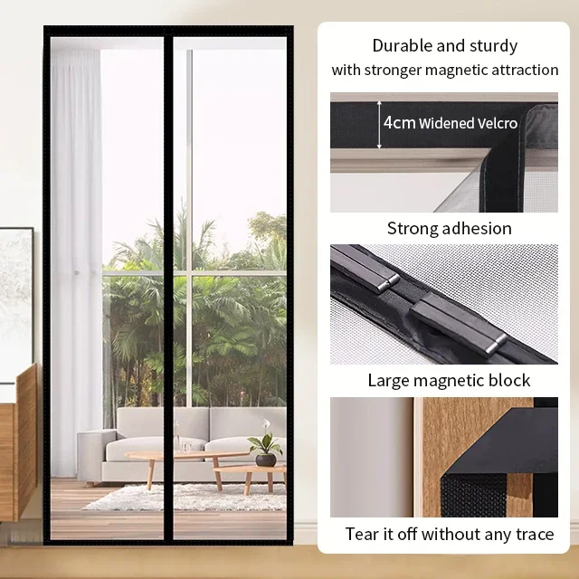 Integrated magnetic mosquito-proof door curtain,automatically closes to keep insects out,invisible mesh,suitable for household