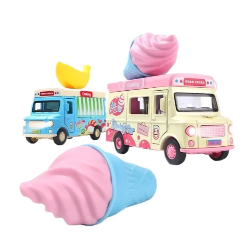 Original Pink Ice Cream Truck Food Truck Hamburger Van Anime Action Figure Model Toys Car Gift for Children Collection Ornament