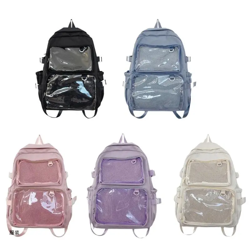 

D0UD Student School Bag Japanese Styles Backpack Itabag Backpack with Clear Window