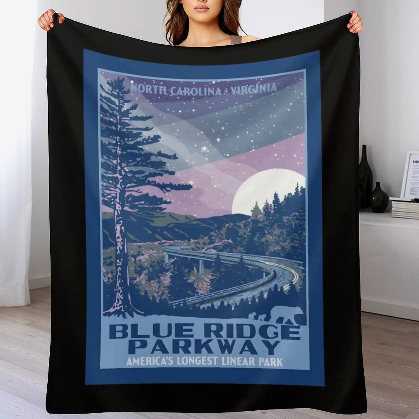 

Blue Ridge Parkway Original Wpa Style National Park\t Throw Blanket Bed linens Loose Bed covers Blankets