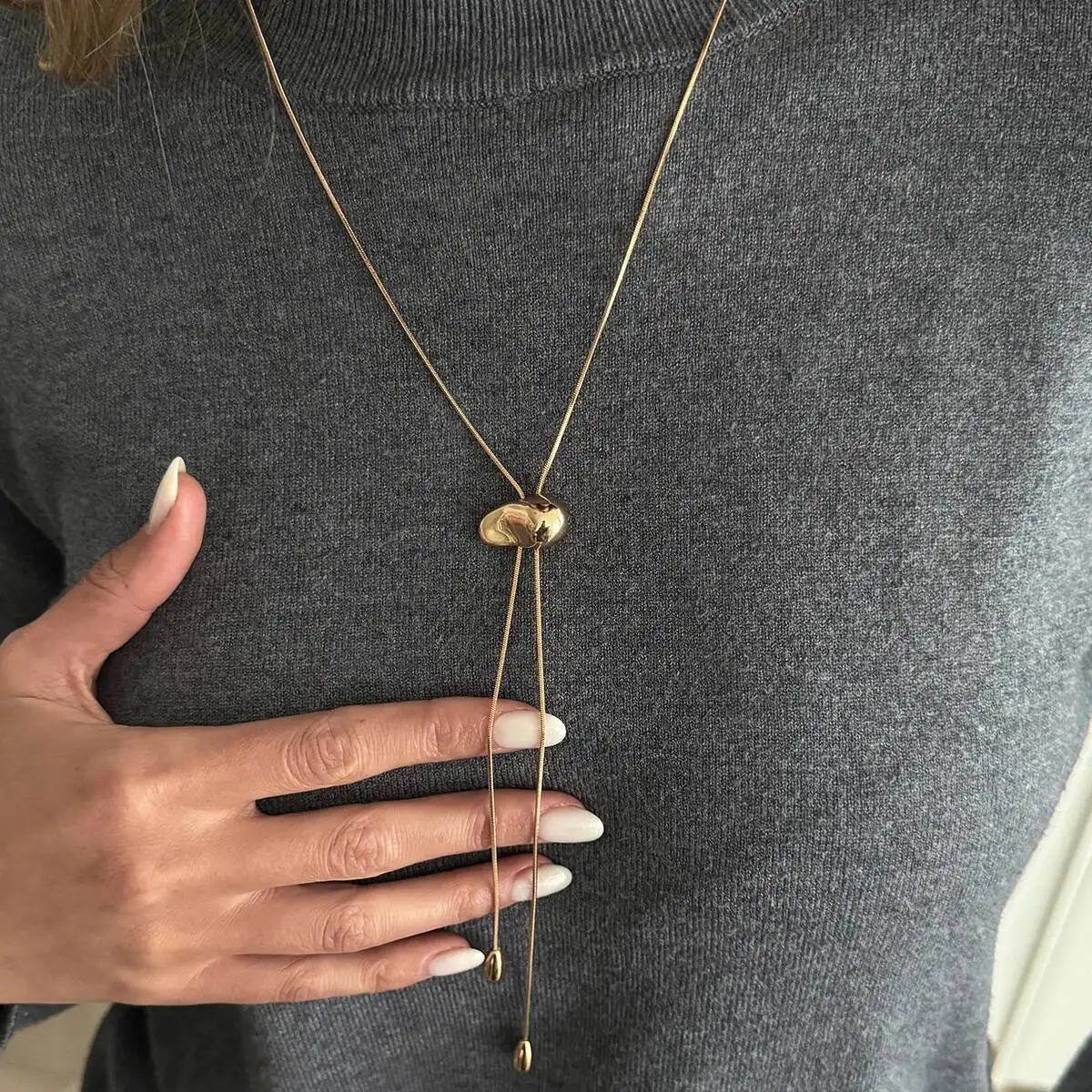 Salircon Fashion Gold Color Irregular Metal Pendant Adjustable Long Snake Chain Necklace Women Trendy Charm Jewelry Accessories