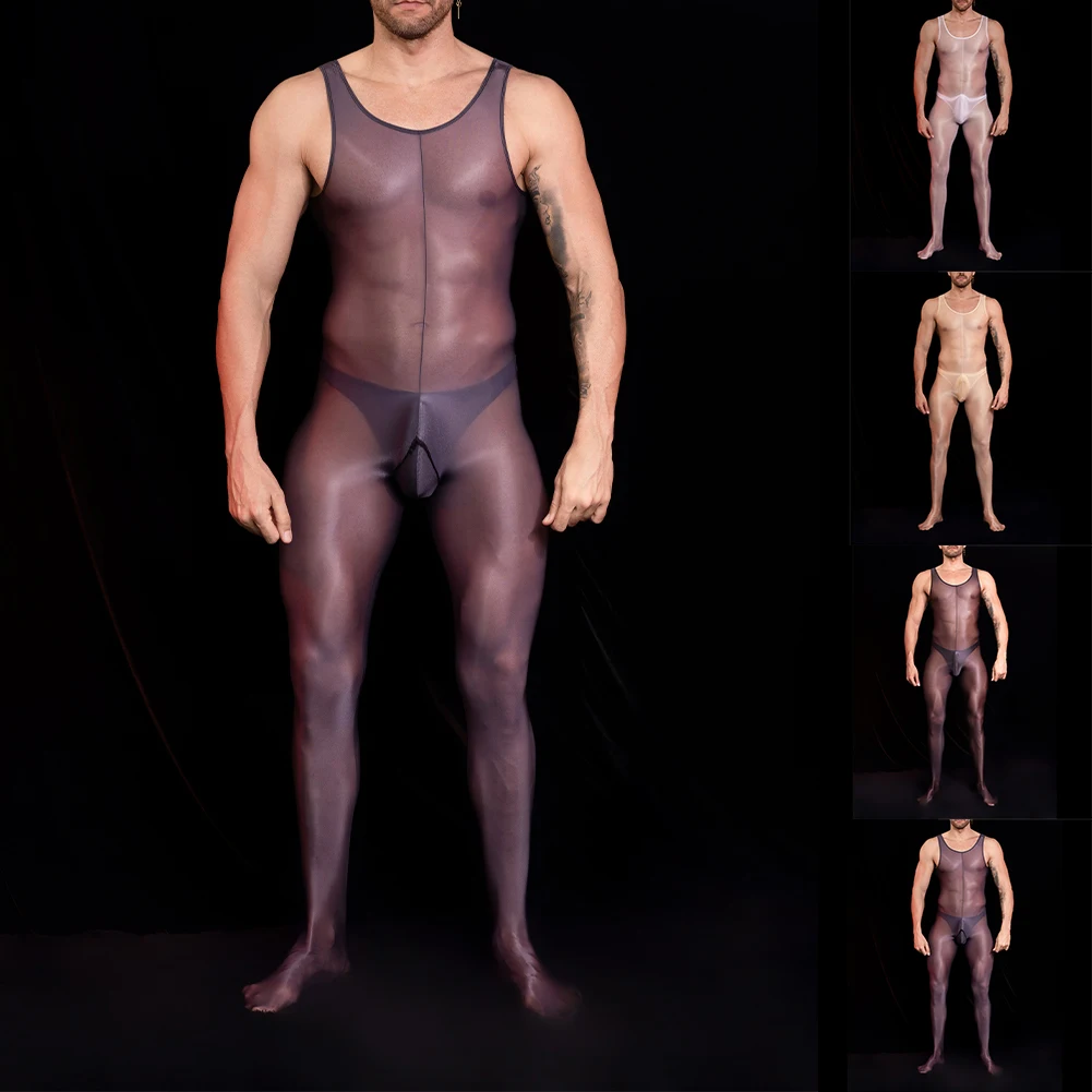 Male Sexy Lingerie Mens Bodysuit Night Club Oil Glossy Shiny Jumpsuit Medium Strecth Slim Solid Underwear Body Stocking
