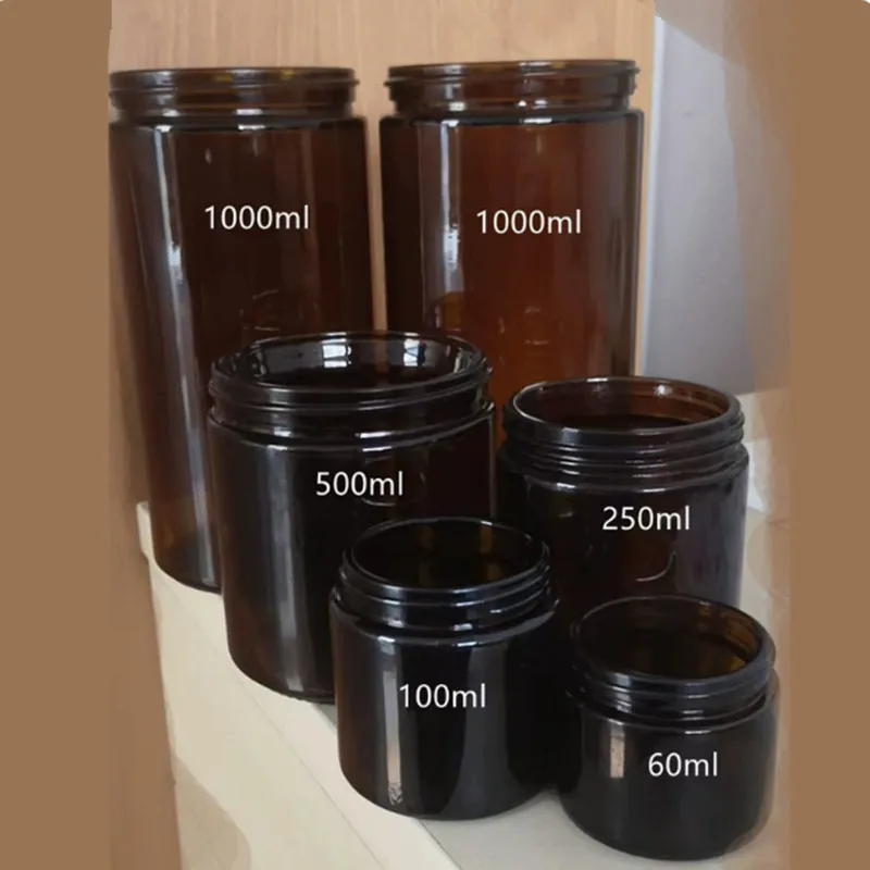 

5 шт./упак. 60/100/250/500/1000 г пустой контейнер для макияжа коричневая стеклянная банка с алюминиевой крышкой банка для крема косметические контейнеры