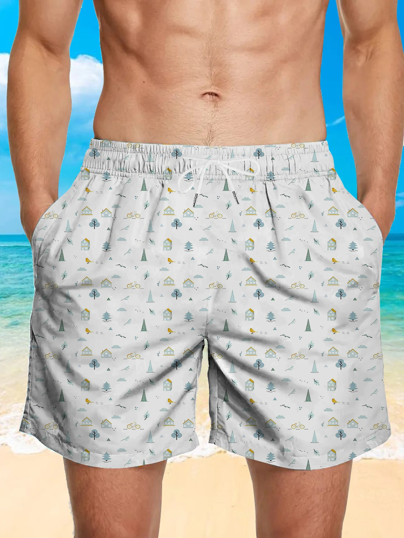 

Plus Size Men Digital Printed Shorts Full Print Quick Dry Polyester Beach Trunks