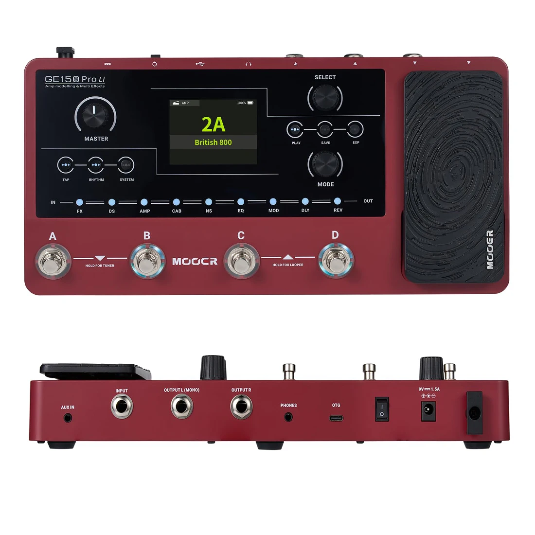 MOOER GE150 Pro/Pro Li New Guitar Amp Modeling متعدد المؤثرات دواسة OTG Looper 151 تأثيرات الحنفية تيمبو، 4 مفاتيح قدم، محمل الأشعة تحت الحمراء #5