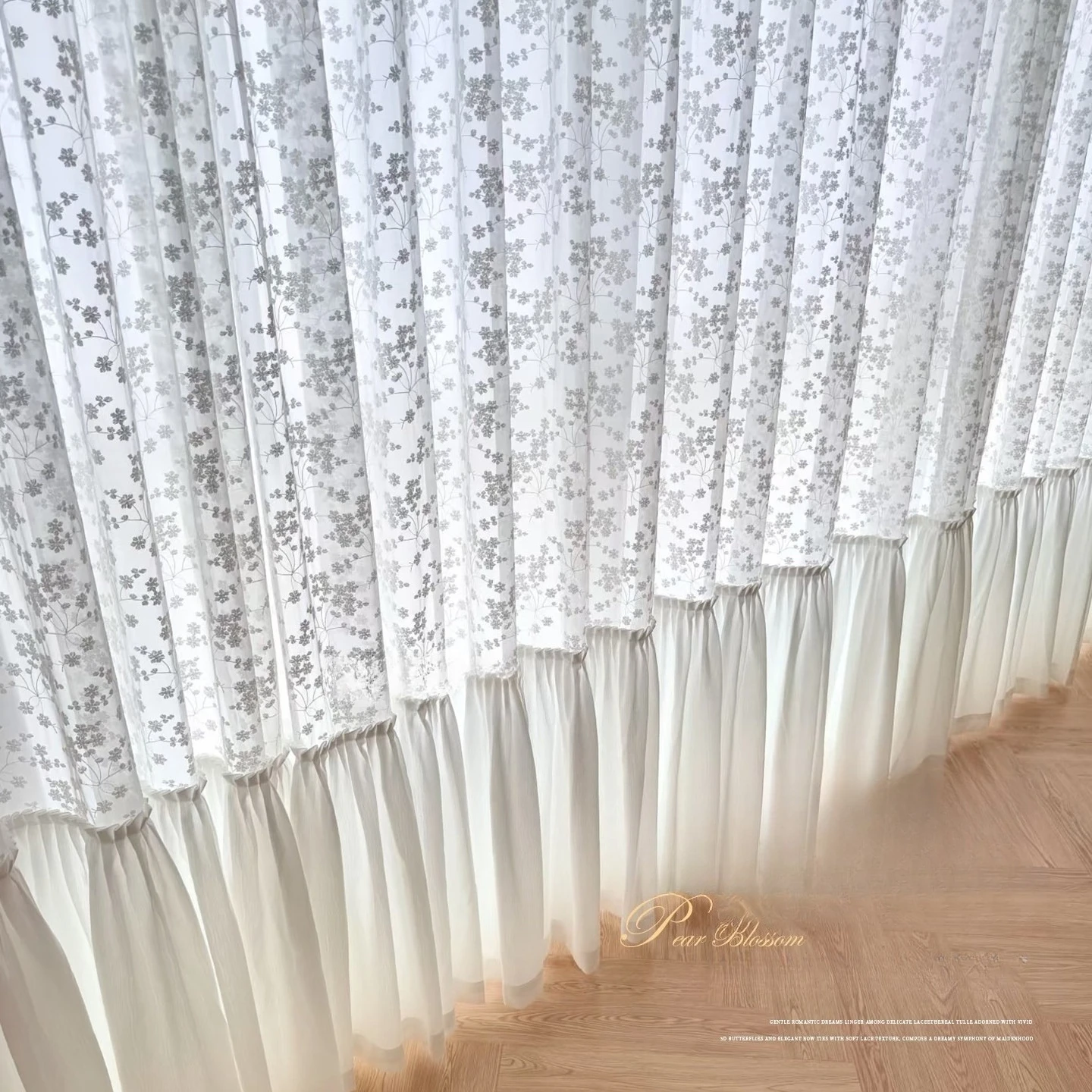 French Three-dimensional Embroidery Pear Flower Gauze Curtains for Living Room and Bedroom Curtains with Cream Wind Curtains