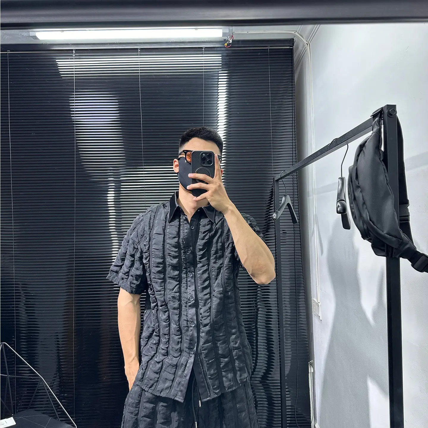 Dark Style High-Grade Pleated Design Short-Sleeved Shirt Men's Summer Loose Leisure All-Matching Coat
