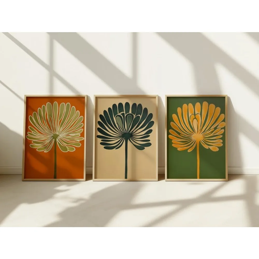 3pcs Frameless Moody Floral Decor Printing,Retro Bohemian Three-piece Wall Art,Floral Art,Art Nouveau Poster,Digital Download