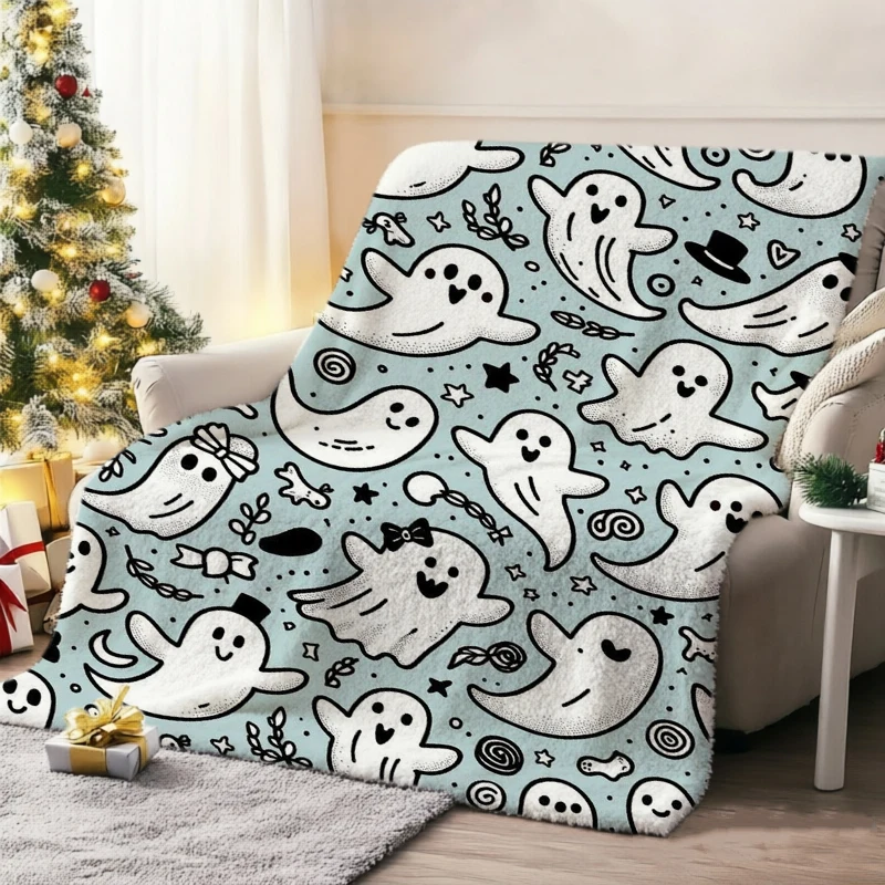 Doodle Bow Ghost Halloween Throw Blanket Sunroom Rest Nook Soft Blanket Guest Quarters Balcony Bedroom Den Gifts