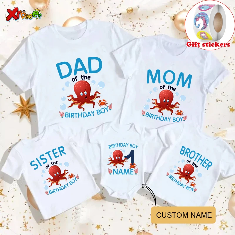 

Family T Shirt Kids Custom Name Family Matching Outfits Girl T Shirt Baby Cartoon Octopus Print T-shirt Give Children's Sticker