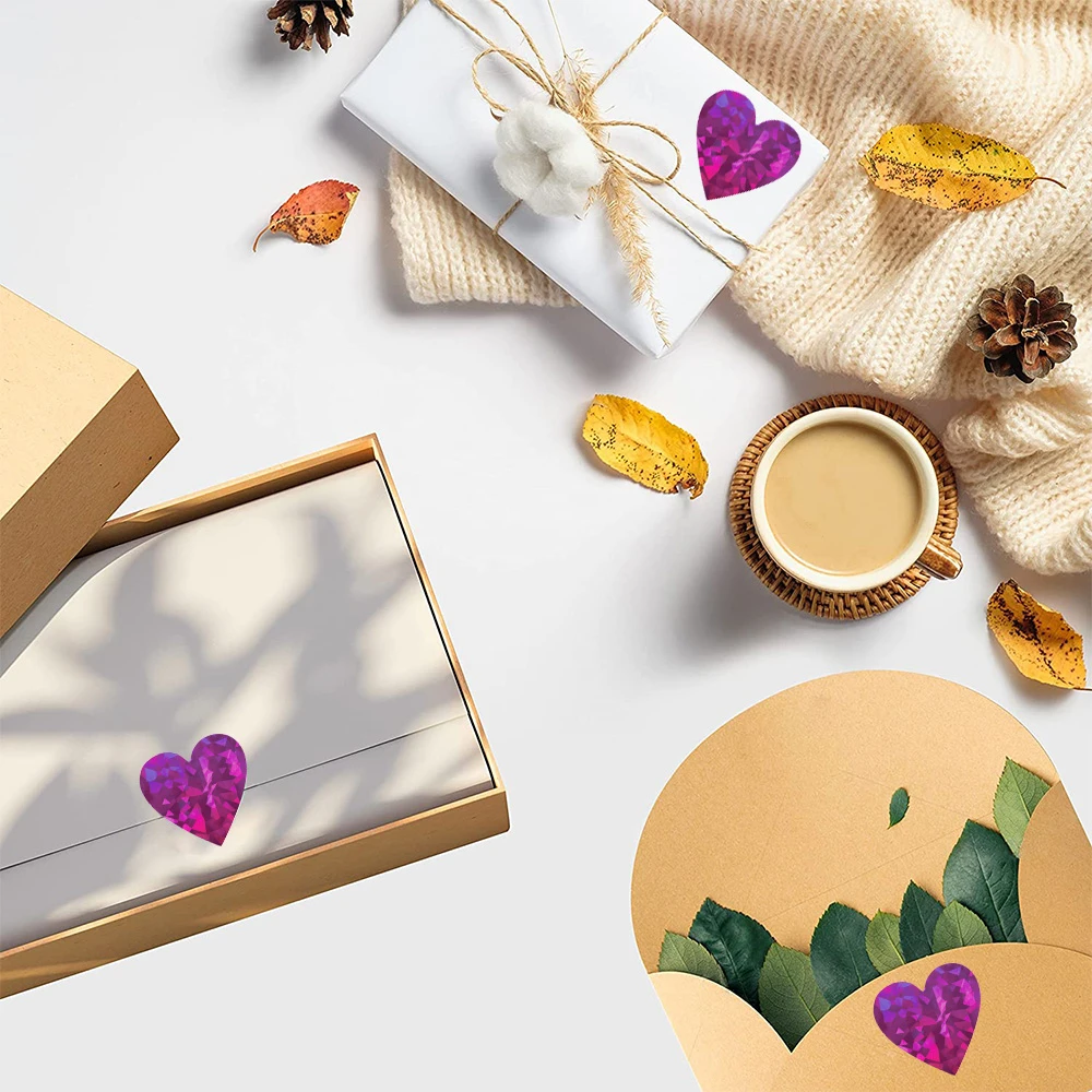 Heart-shaped Laser Stickers 500pcs Holographic Glitter Sealing Label for Valentine's Day Anniversary Gift Wrapping Decor Sticker