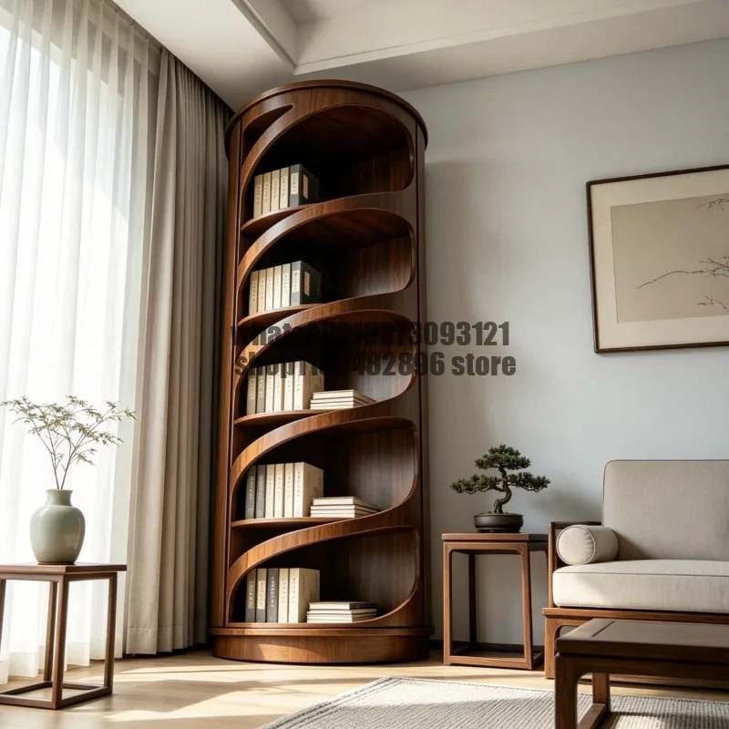 Black walnut rotating bookshelf villa living room designer display case