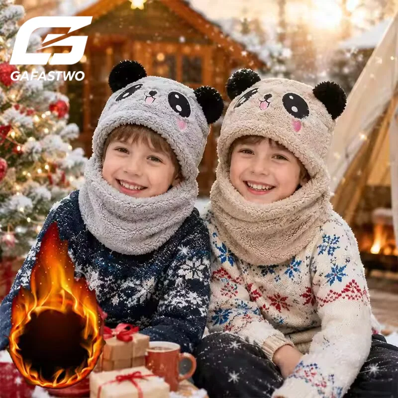 Cartoon Hat for Girls Boys Scarf Thicken Cap Winter Hat for Kids Newborn Baby Stuff Children Hat Plus Fleece Kids Caps