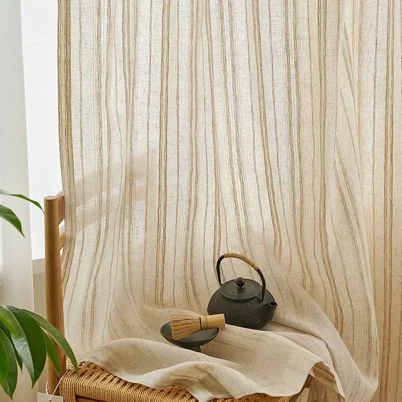 

Japanese style White Gauze Curtains for Living Room Bedroom Light-transmitting and Opaque Rayon Cotton and Linen Window Screens