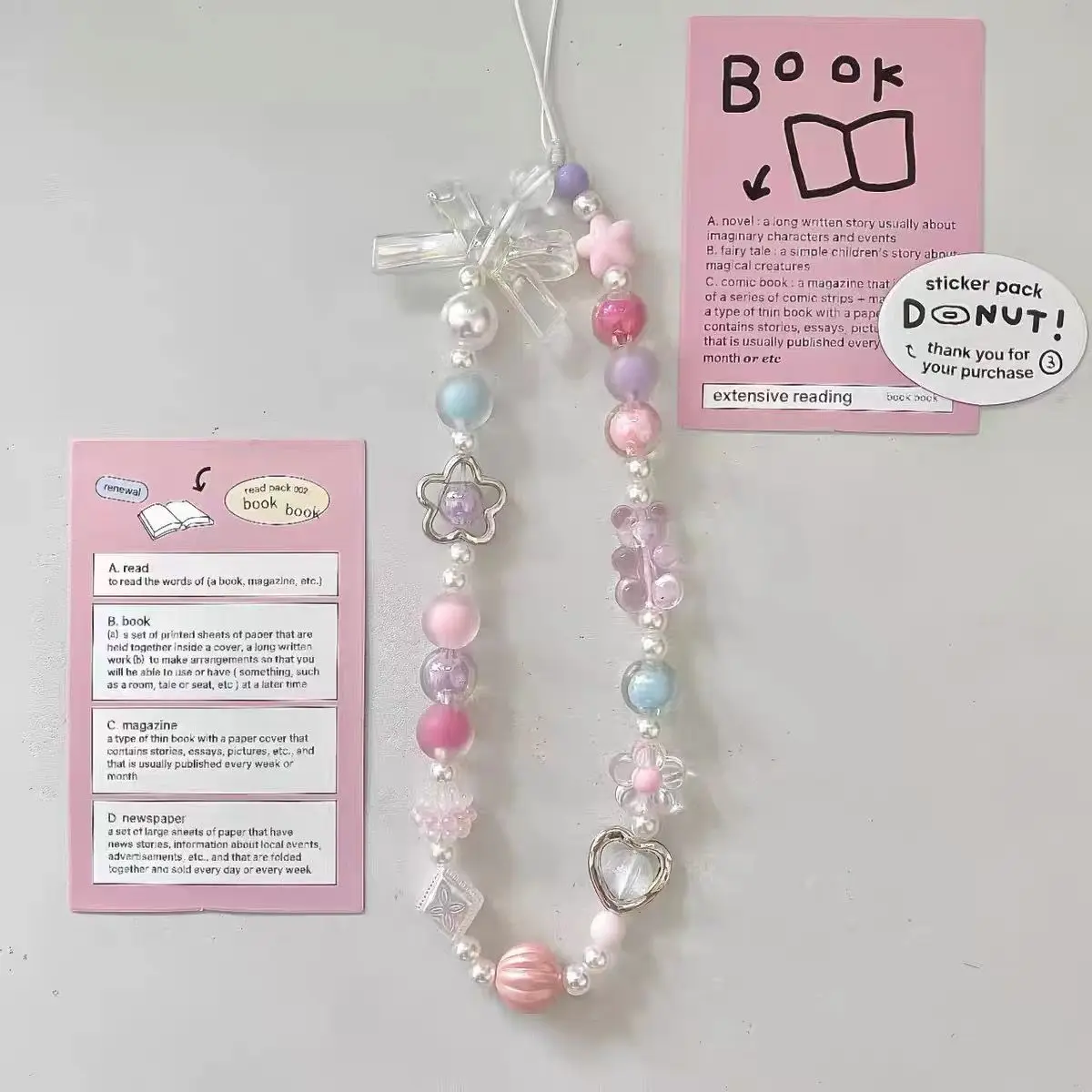 Ins Dopamine 소녀 귀여운 베리 베어 휴대폰 스트랩, 수제 구슬 장식 카메라 참 매듭 펜던트 랜야드 키체인