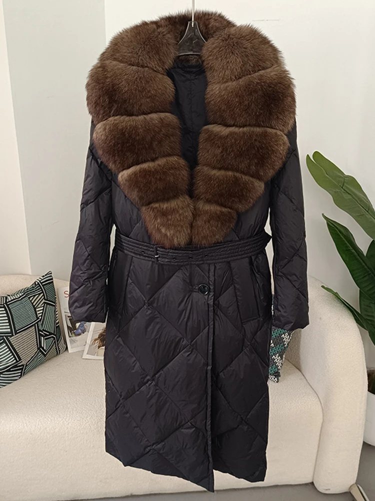 Mueyaruho Autumn Winter 2024 Women Warm 90% White Duck Down Jacket Coat Fox Fur Parkas Feather Long Puffer Coat Female