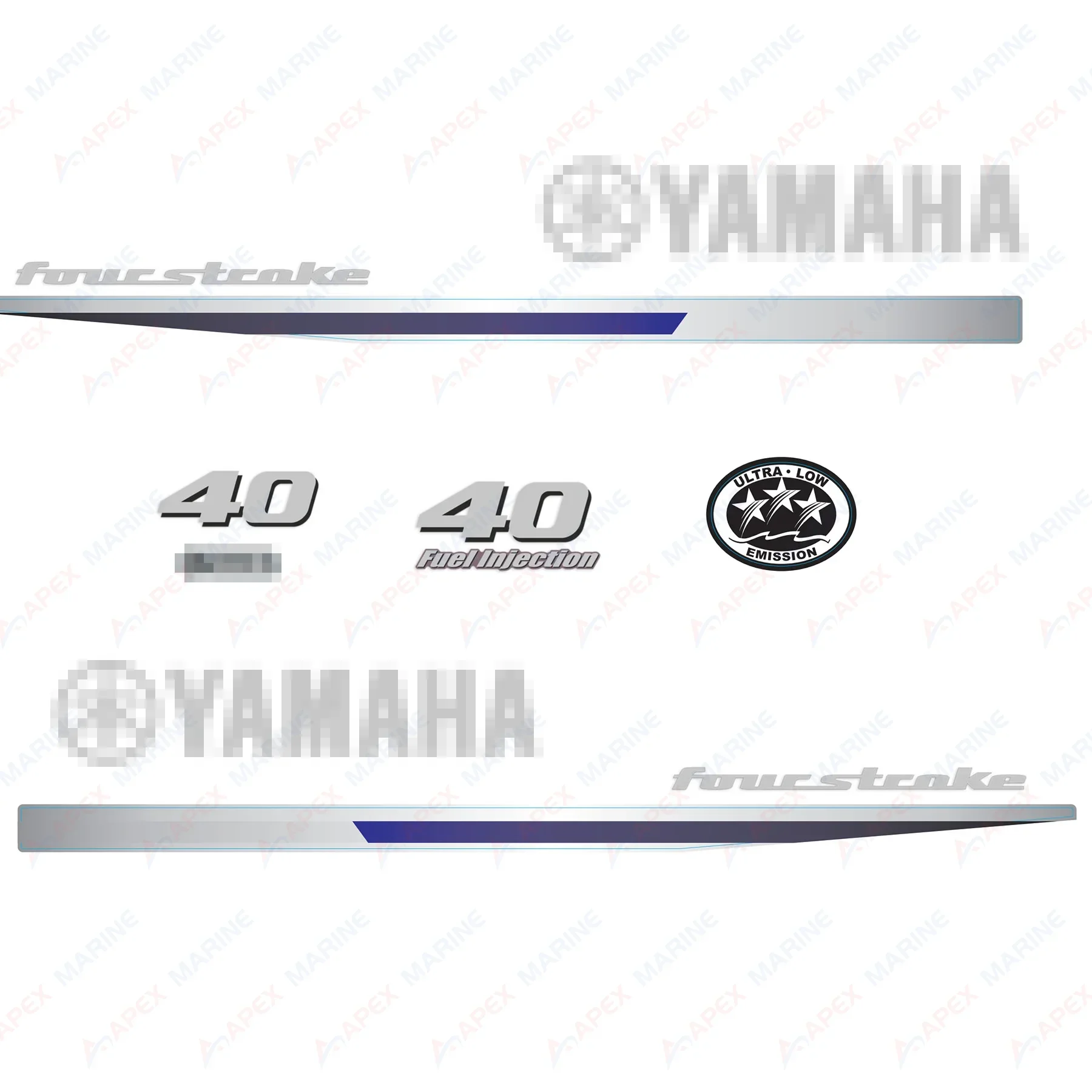 Decals for Yamaha 40 HP Outboard Engine Decal Kit Sticker Set Reproduction 40hp