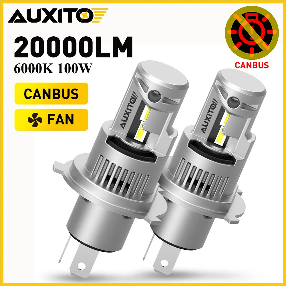 AUXITO 2Pcs 20000LM H4 9003 LED Headlight Canbus 100W Super Bright Turbo H4 Led High Low Beam Headlamp For BMW E30 Audi A3 A4 VW