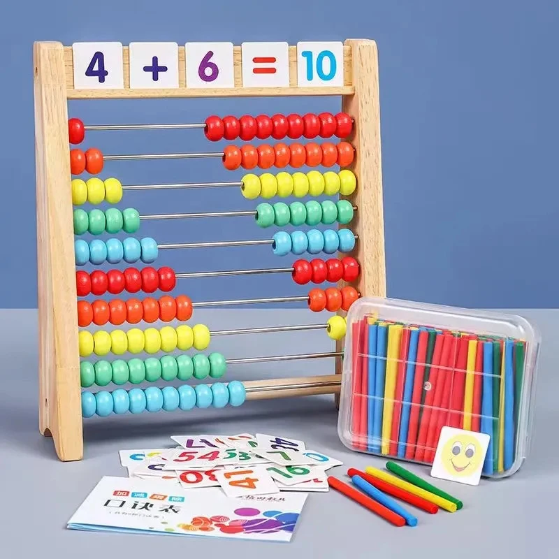 Juguete de conteo de madera Ábaco Montessori, juguete educativo de matemáticas para niños, cuentas de conteo de arco iris, operación de suma y resta, aprendizaje