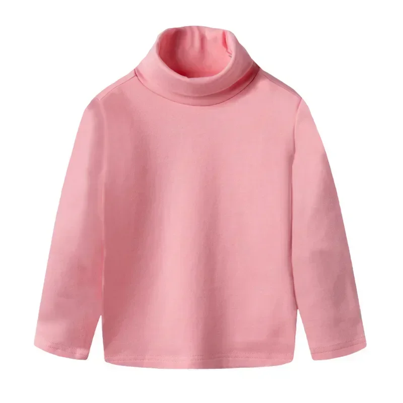 Winter Baby Girls Tshirt Long-sleeved Turtleneck Thicken 100% Cotton Solid Bottoming Shirt Cotton Children\'s Casual T-shirt 10Y