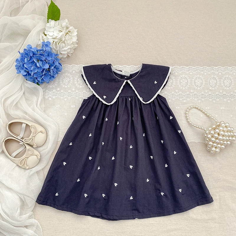 2026 Summer New 2-6Yrs Pure Cotton Sleeveless Baby Girl Dress Children Princess Birthday Heart Print Western Style Dress