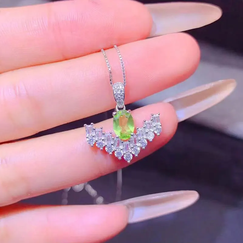 

Natural Peridot Pendant with Certificate 0.5ct 7mm*5mm peridot Necklace Pendant 18K Gold Plated 925 Silver Jewelry
