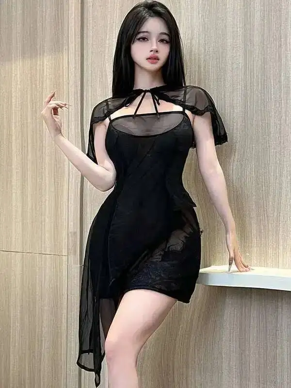 Abito da donna sexy in rete di pizzo Cheongsam seducente abito cosplay elegante maglia di pizzo trasparente dolce mini abito maglietta dolce SBP7