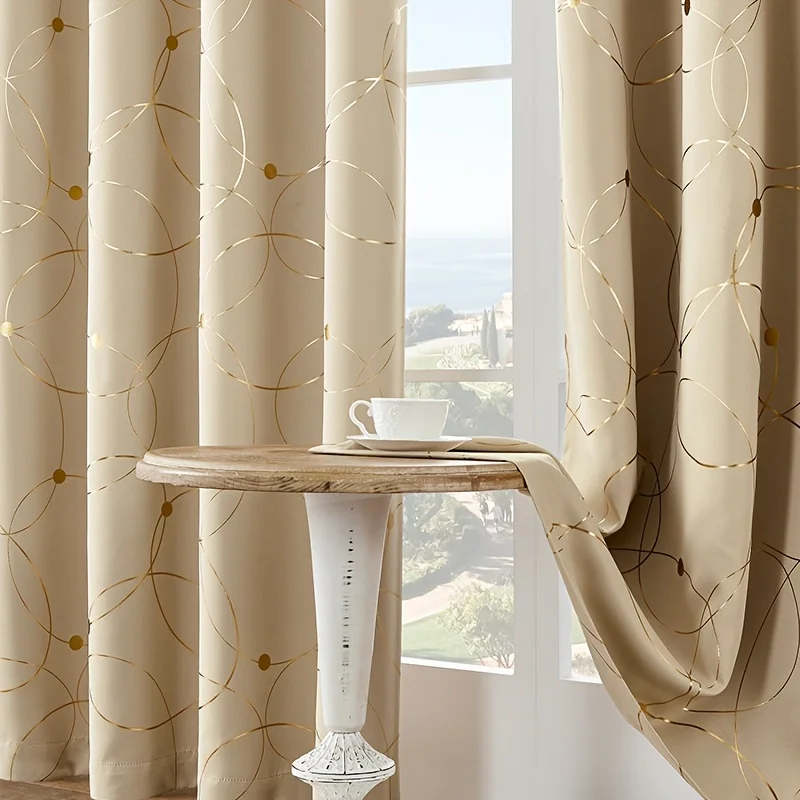 4Pcs Elegant Circular Textured Curtain Set with Grommet Top Insulation & Noise Reduction Blackout  Panels for Living Room