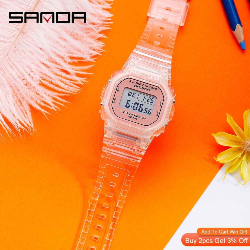 Sanda Fashion Top Brand Sport Watch Women Transparent Strap Led Digital Clock Ladies Electronic Reloj Mujer Relogio Feminino