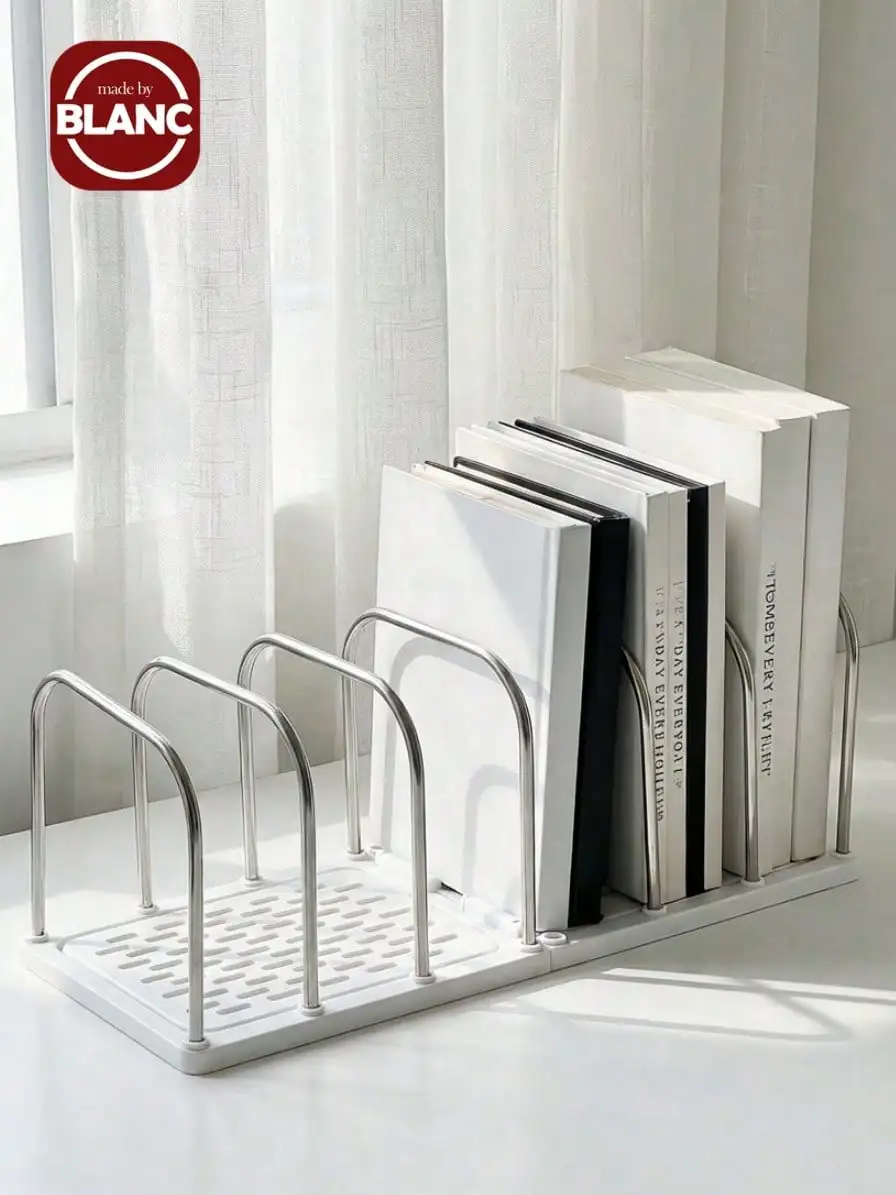 1pc Metal + PP Material Desktop Bookshelf | Non-Slip Base + Adjustable Dividers Vertical Separation Small Book Stand | Modern Minimalist Office Desk Storage Rack | Mail File Organizer | Student Dorm Desk Storage Shelf | Home Stationery/Cosmetics/Book Orga