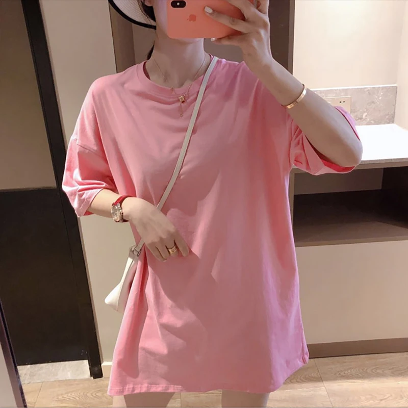 Women Short-sleeved T-shirt Summer O-neck Loose Cotton Tops 2025 New Korean Female Oversized Tees Harajuku Casual Tshirt