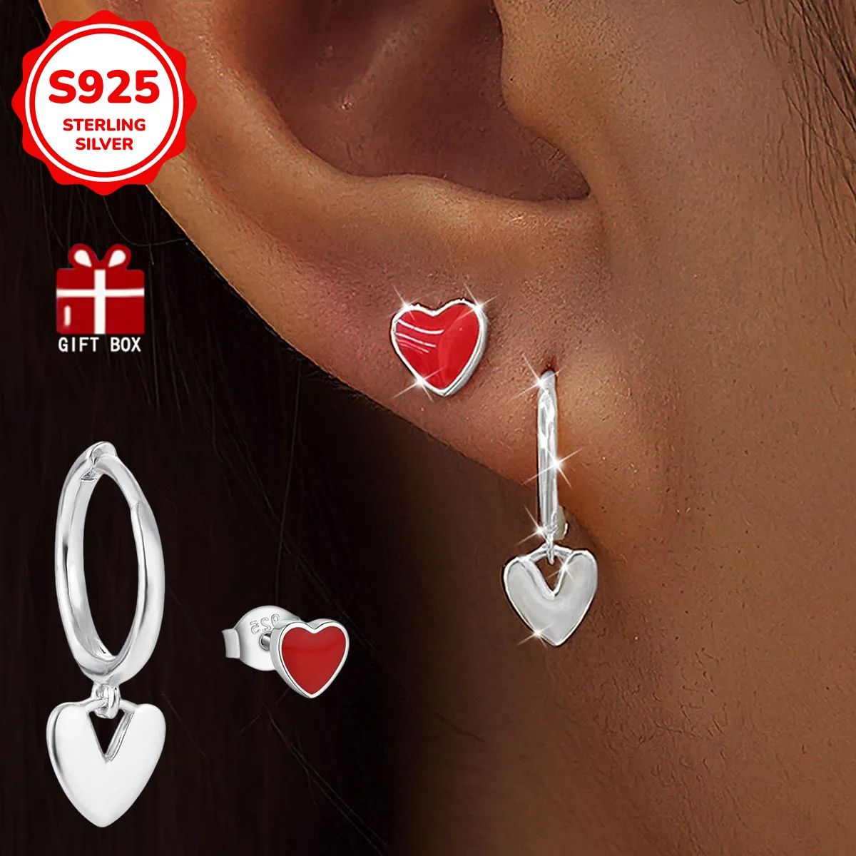 

Пара серег в форме сердца из серебра 925 пробы, модный милый и романтический, идеальный подарок для женщин, повседневное ношение