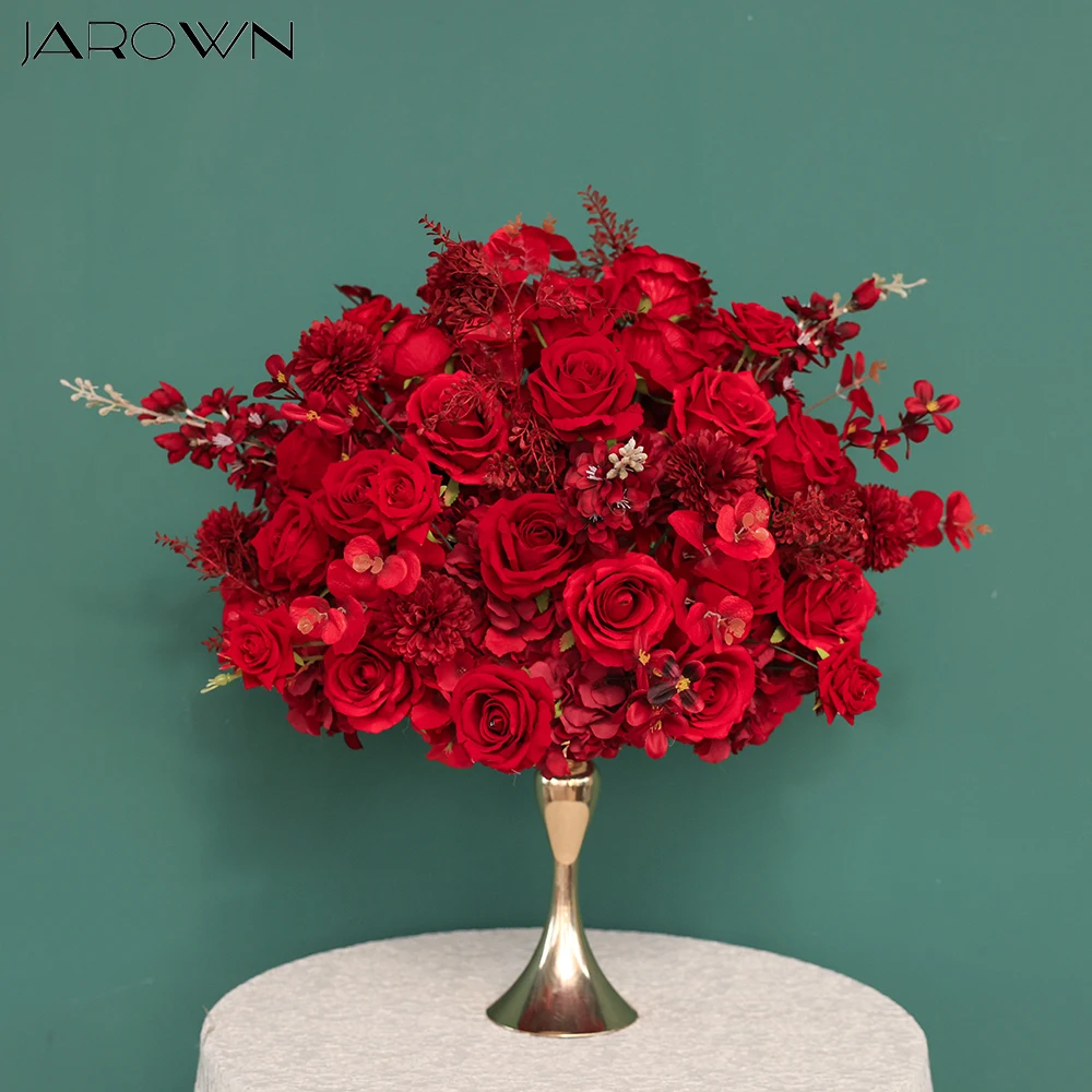 

Table Decoration & Accessories Luxury Red Flannel Rose Delphinium Artificial Flower Ball for Wedding Event Backdrop Decors