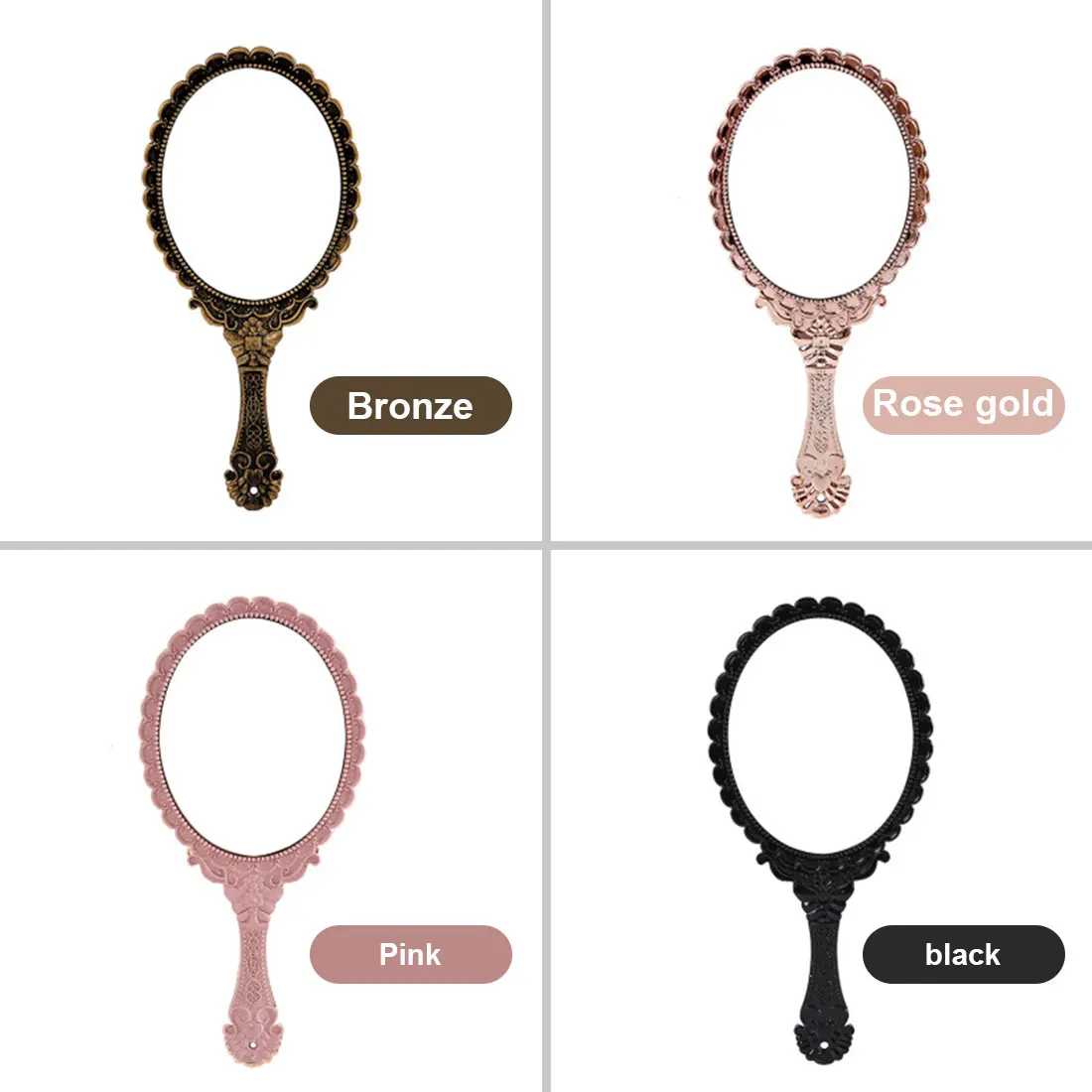 cx162 Vintage Engraving Handheld Vanity Mirror Vanity Mirror Hand Mirror Handle Salon Makeup Vanity Cosmetic Mirror for Women