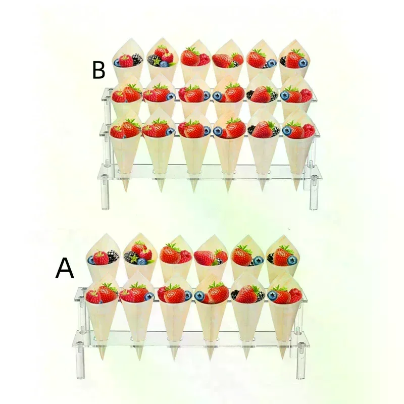 Acrylic Ice Cream Cone Dessert Holder Tray Waffle Cone Display Stand Storage Rack Wedding Party Food Baking Tools Trapezoidal