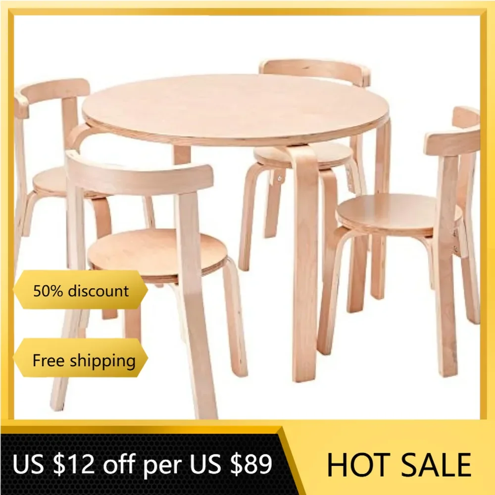 Juego de mesa y silla Natural para niños, muebles para niños, 5 piezas, gratis