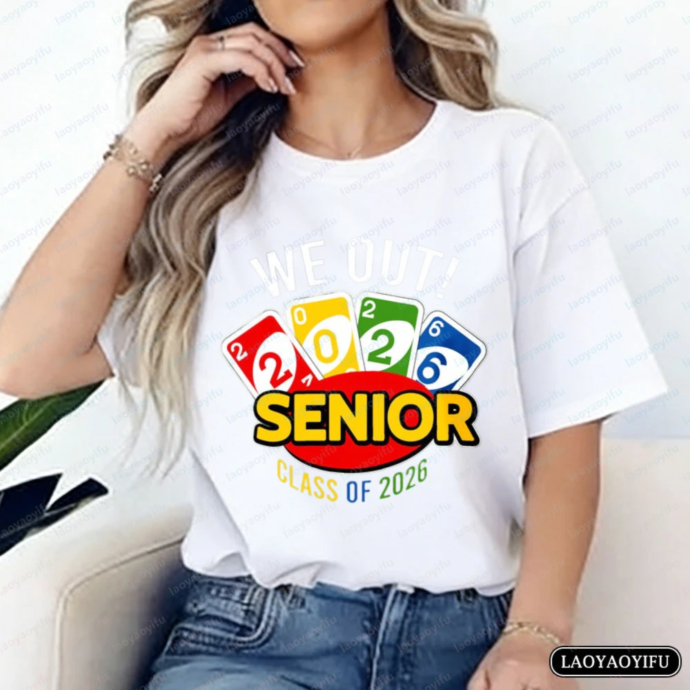 Class of 2026 Senior Cotton T-Shirt UNO We Out! Graphic Tee Graduation Casual Tops Gift for 2026 Seniors Clothes for Women Men