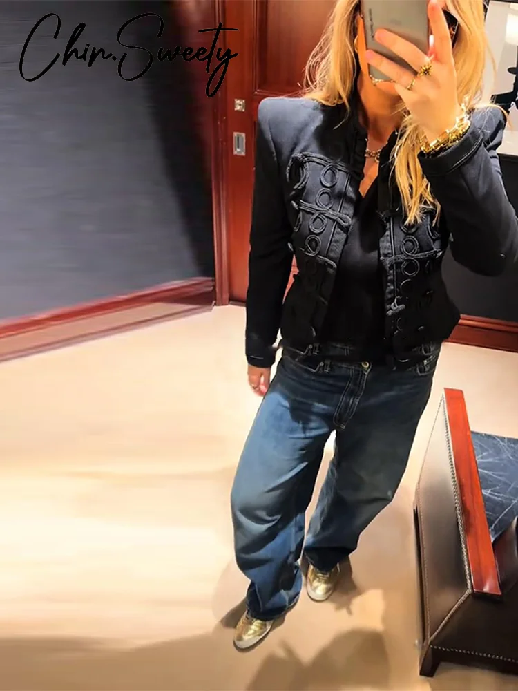 

Шикарный короткий блейзер с узлом и пуговицами, женский однотонный пиджак в стиле ретро с воротником-стойкой на плечах, женская однотонная куртка 202, осень-зима, тонкие женские пальто, новинка