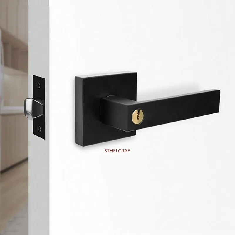 Aluminum Alloy Three-bar Bedroom Door Locks Double-sided Door Handle Single-tongue Lock Furniture Hardware Door Accessories