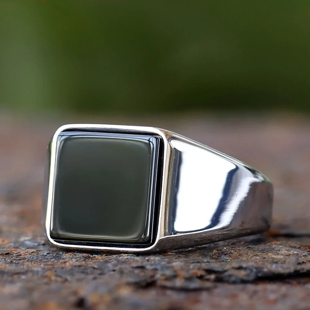 2024 Edelstahl Mode Türkei Stein Ring Geometrische Schwarz Zirkon Für Jahrestag Party Hochzeit männer Luxus Schmuck