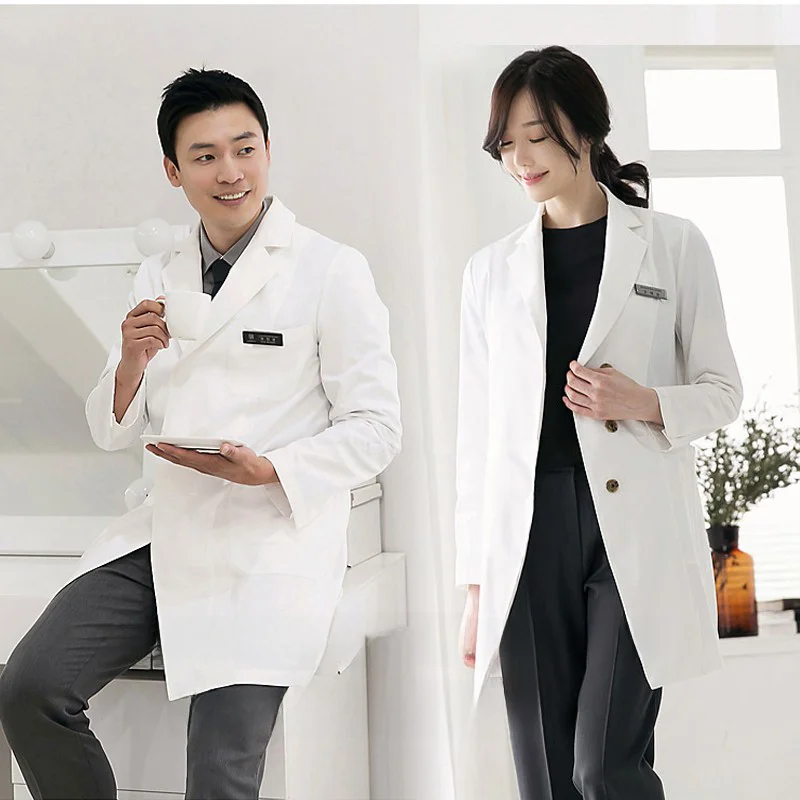 

Женский медицинский халат Slim Fit с длинным рукавом, для врачей и стоматологов, с вышивкой, белый, рабочая униформа, лабораторный халат-куртка