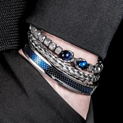 3pcs/set Luxury Set Men Bracelet Stainless Steel Handmade Rope Bangles Men Eagle Bracelets Tigereye Natural Stone Accessories