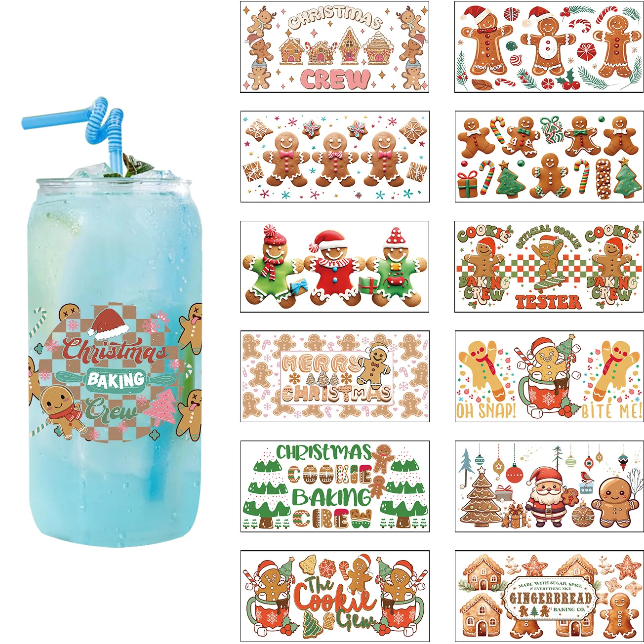 

Gingerbread man Series easy peel waterproof DIY Decals Retro Beauty 3D transfers uvdtf crystal sticker 16oz uv dtf cup wraps