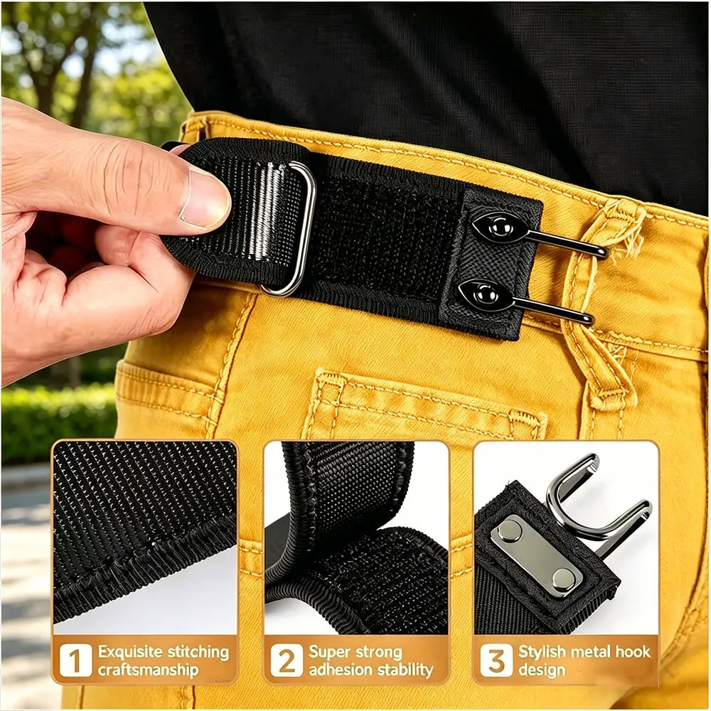 Unisex Lazy Tactical Belt No Buckle Invisible Design Soft Elastic Waistband Metal Hook Adjustable Side Tactical Support Belt